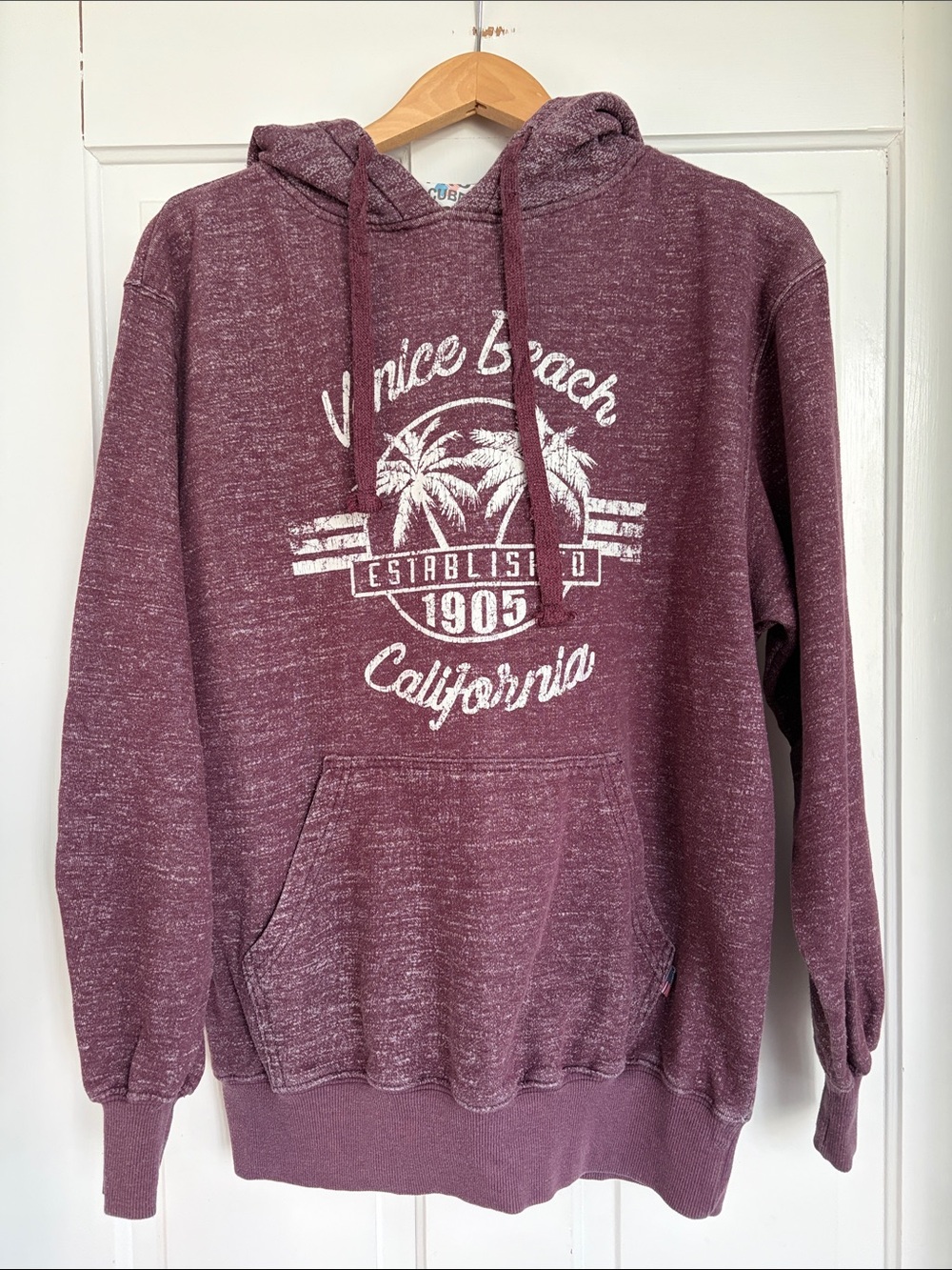 Vintage Venice Beach California Maroon Hooded Sweatshirt Size Medium